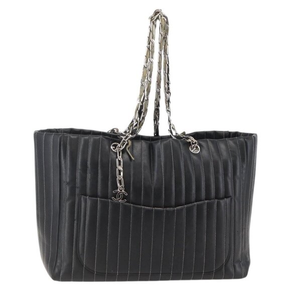 CHANEL Handbags - CHANEL New Mademoiselle Chain Tote Bag Leather Black Silver CC Auth 144808